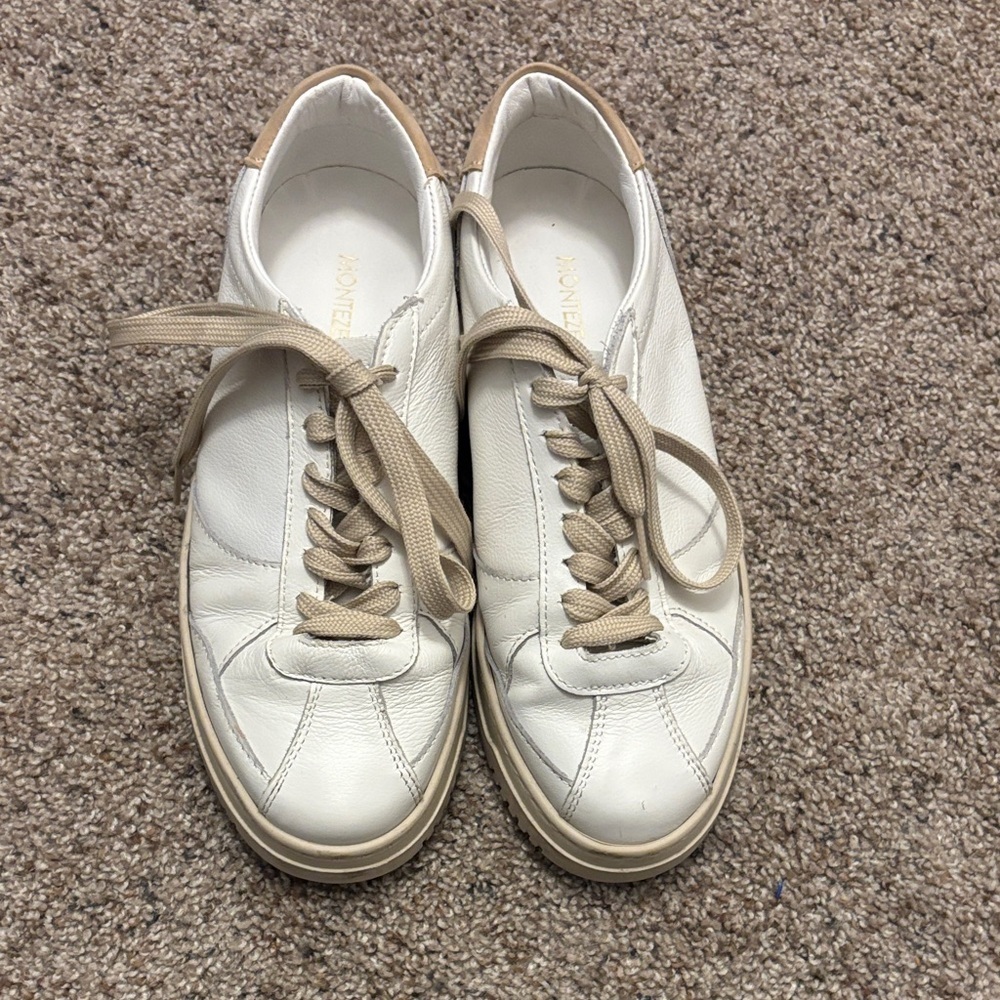 MONTEZEMOLO Men's White Calf Leather Tennis Court Sneakers Size 7 - Picture 5 of 9